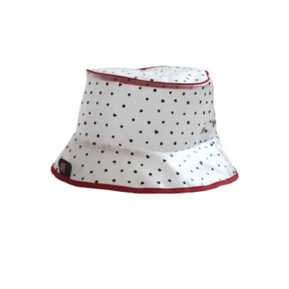 Betsey by Betsey Johnson Clear Heart Polka Dot Rain Bucket Hat